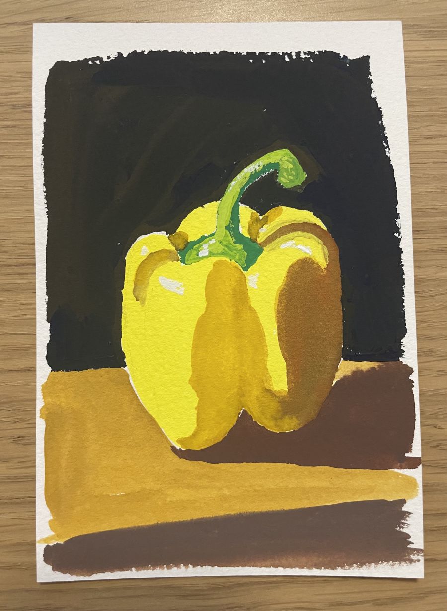 
This (gouache) painting was on my desk for a while before being banished to the painting box in my closet. The intensity of the yellow would snag my eye constantly.
