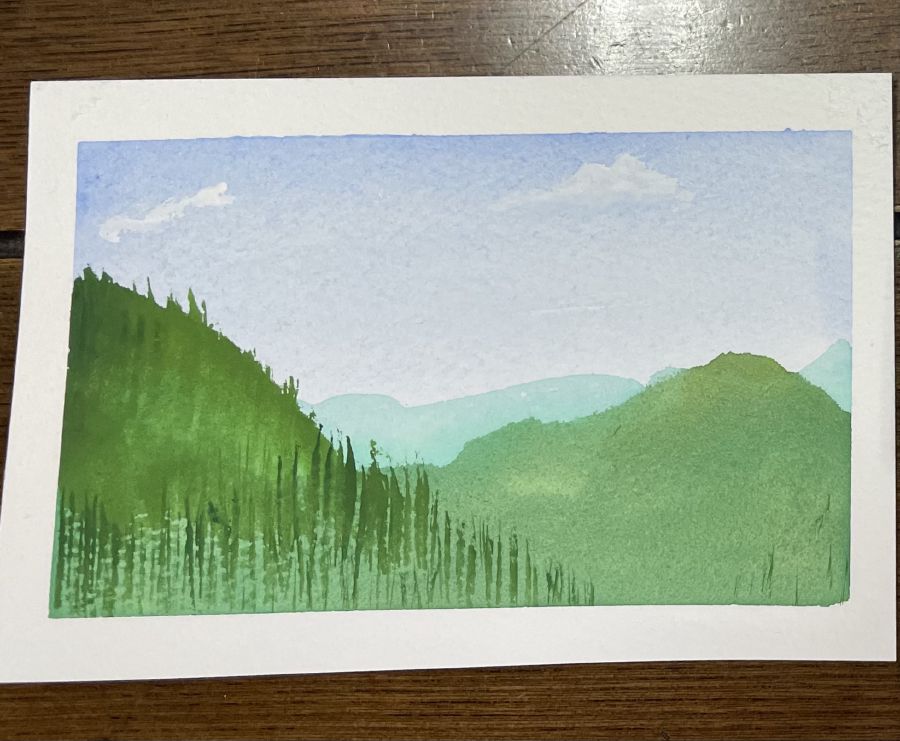 Mountain range gouache sketching